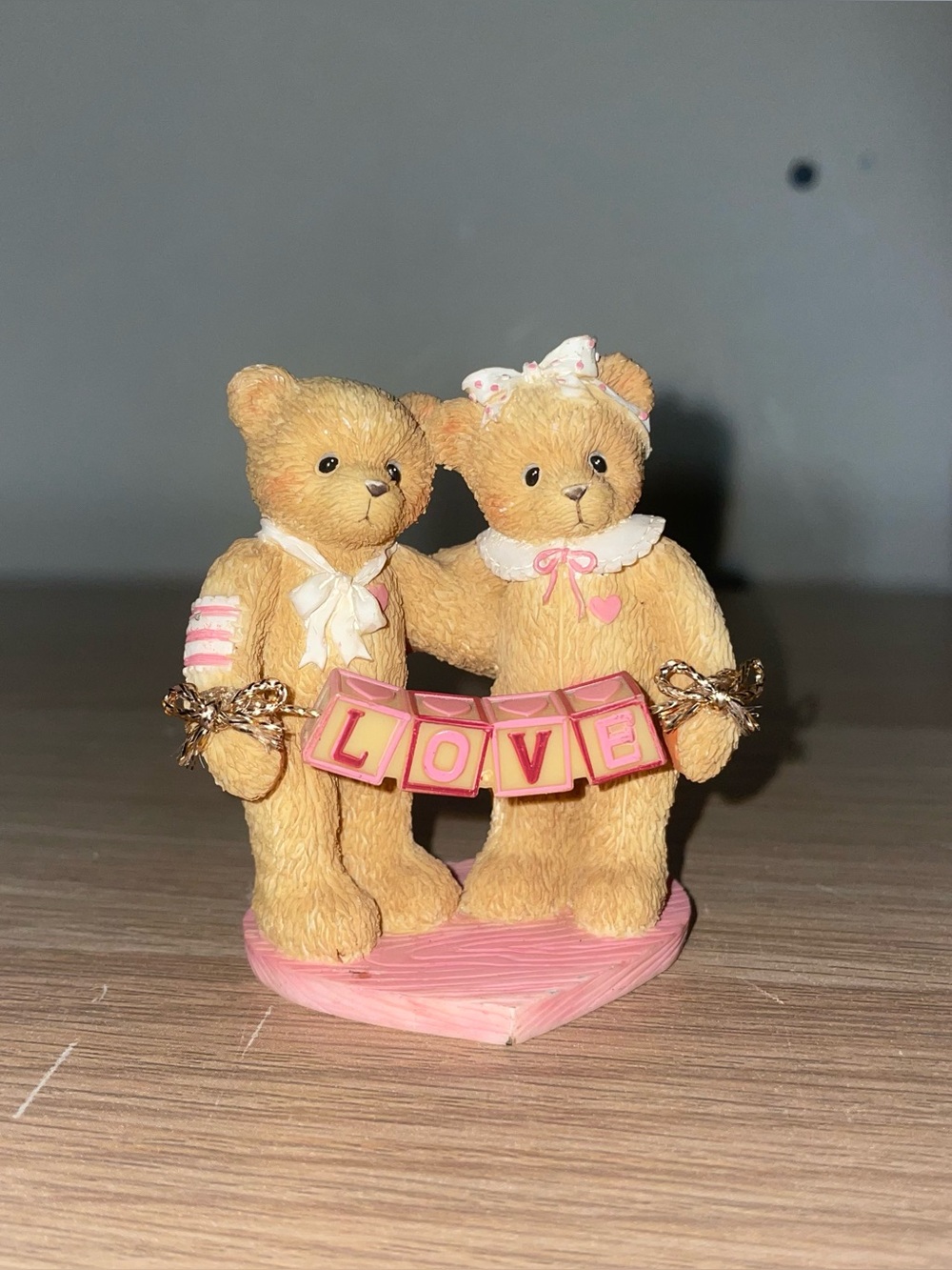 1996 Enesco Cherished Teddies Bears Mini Double Figurine 203076 Bears W/Letters